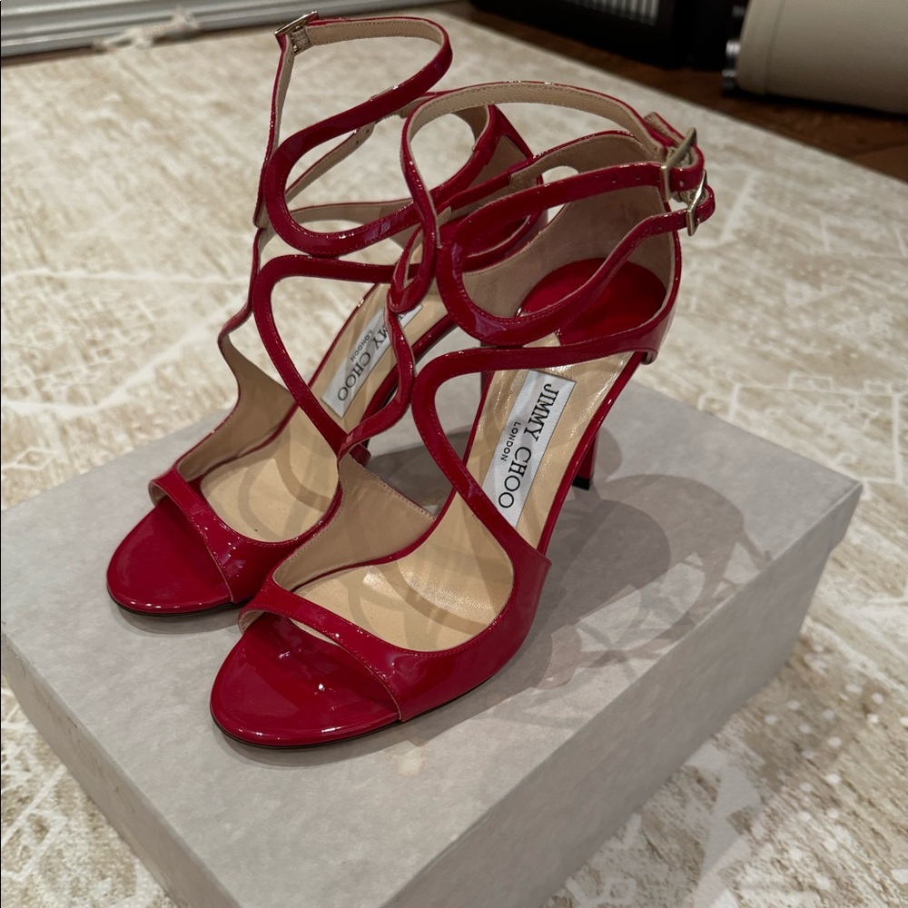 NEW w/ box Jimmy Choo Ivette patent leather red heels size 37 / US 7